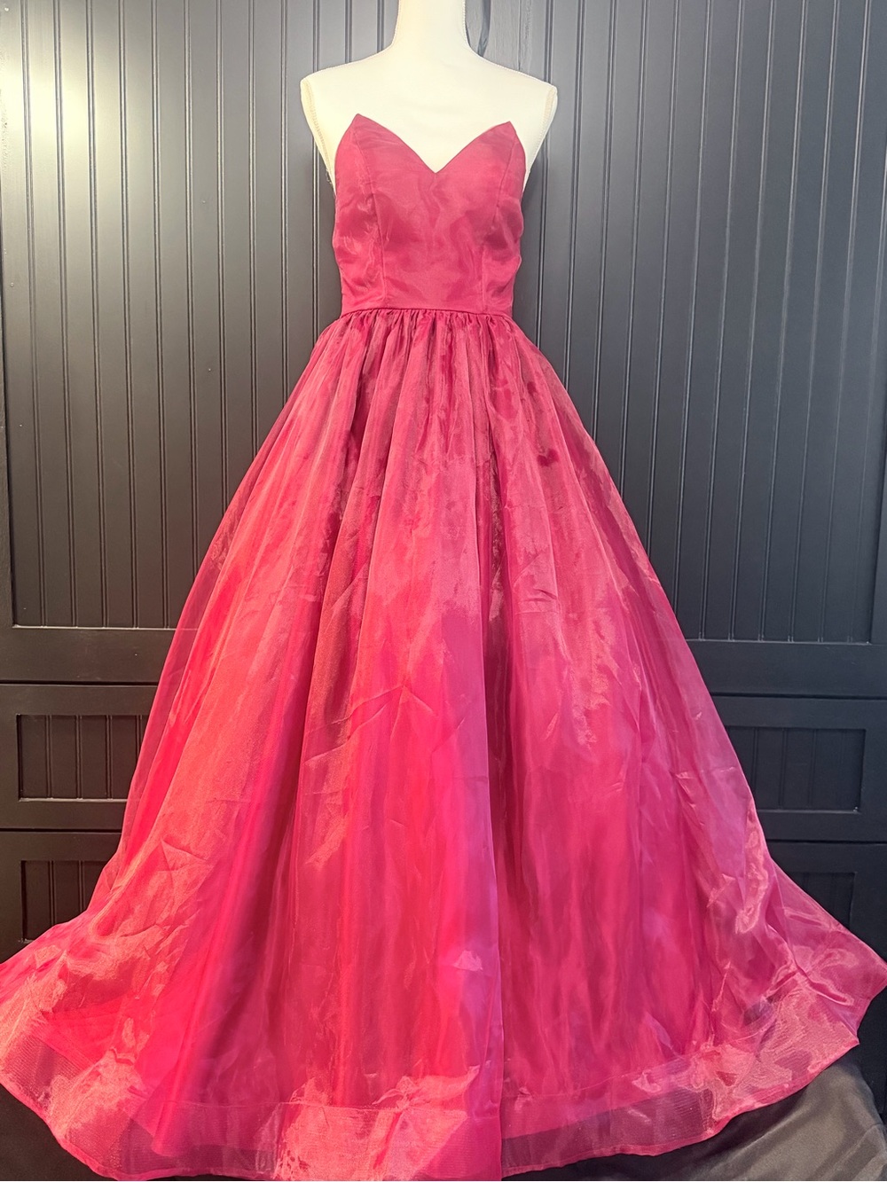 Strapless Maroon Ball Gown Prom Dress